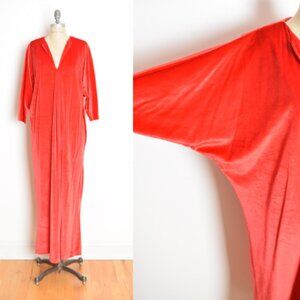 vintage 70s dress DAVID BROWN red velvet draped disco caftan maxi party gown